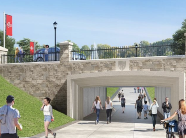 位于Lower Merion和费城之间的City Ave上圣约瑟夫大学人行天桥开始施工