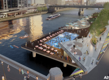 耗资6000万美元的提案!费城30街火车站思故河畔将打造游泳池、河滨休闲娱乐场地