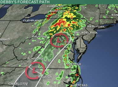 热带风暴“黛比”预计今天下午登陆大费城,将带来更大的暴雨和龙卷风