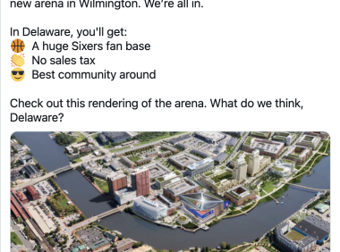 76人费城唐人街附近建球馆困难重重,特拉华和新泽西州长“示爱”76人:“来我们这建球馆吧,不收销售税,球迷庞大,社区友好”