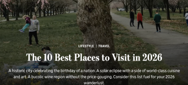 高光时刻来了!《华尔街日报》把世界第一给了费城!2026年全球旅行必去十大目的地榜单出炉!